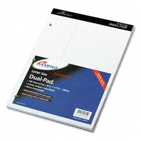 Ampad Ampad 20-345 Evidence Dual Ruled Pad- Law Rule- 8-1/2 x 11-3/4- White- 100 Sheets 20-345